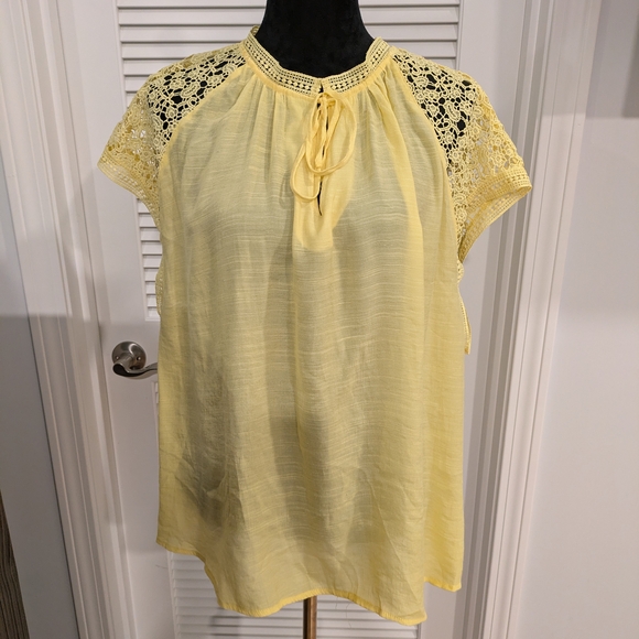 Zac & Rachel Light Yellow Lace Sleeve Blouse Size 3X New No Tag - Picture 1 of 3